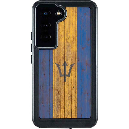 Barbados Flag Dark Wood Galaxy S23 Waterproof Case